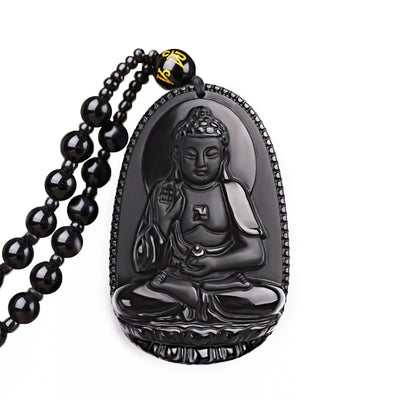 Black Obsidian Meditating Buddha Serenity Amulet