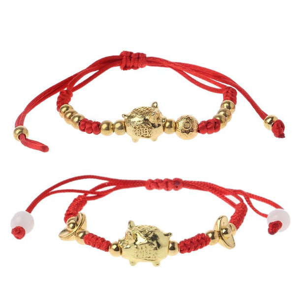 Red String Golden Pig Protection Bracelet